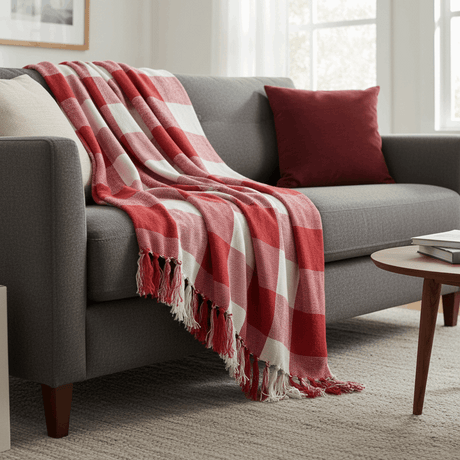 Red Chequered Cotton Throw