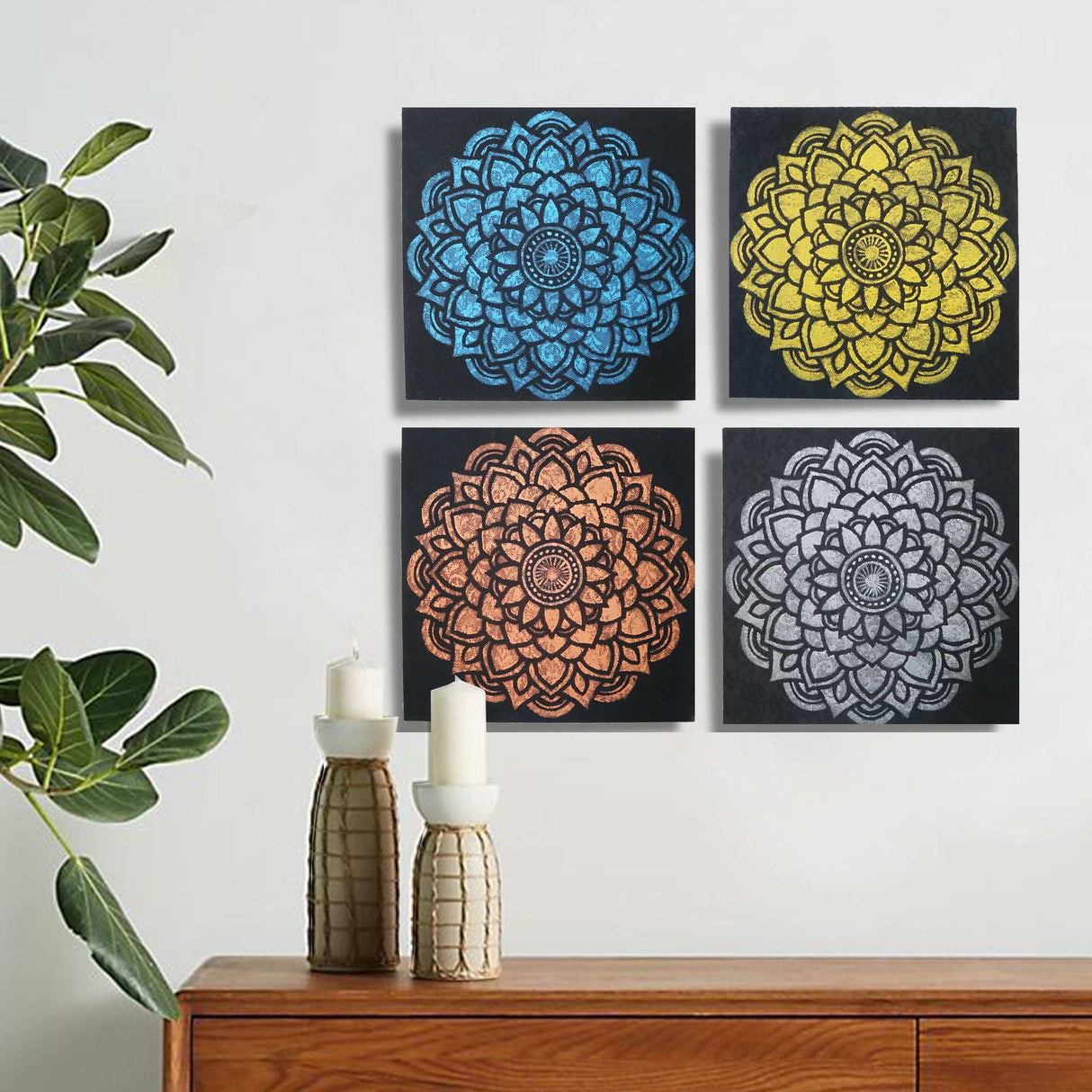 Set of 4 Mandala Brocade Detail 30x30cm Shades 4 Seasons