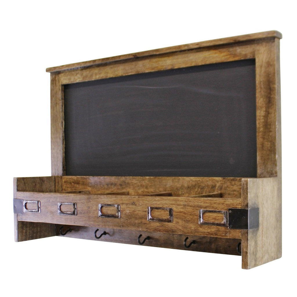 Mango Wood Blackboard With 5 Storage Slots & Key Hooks Geko Products