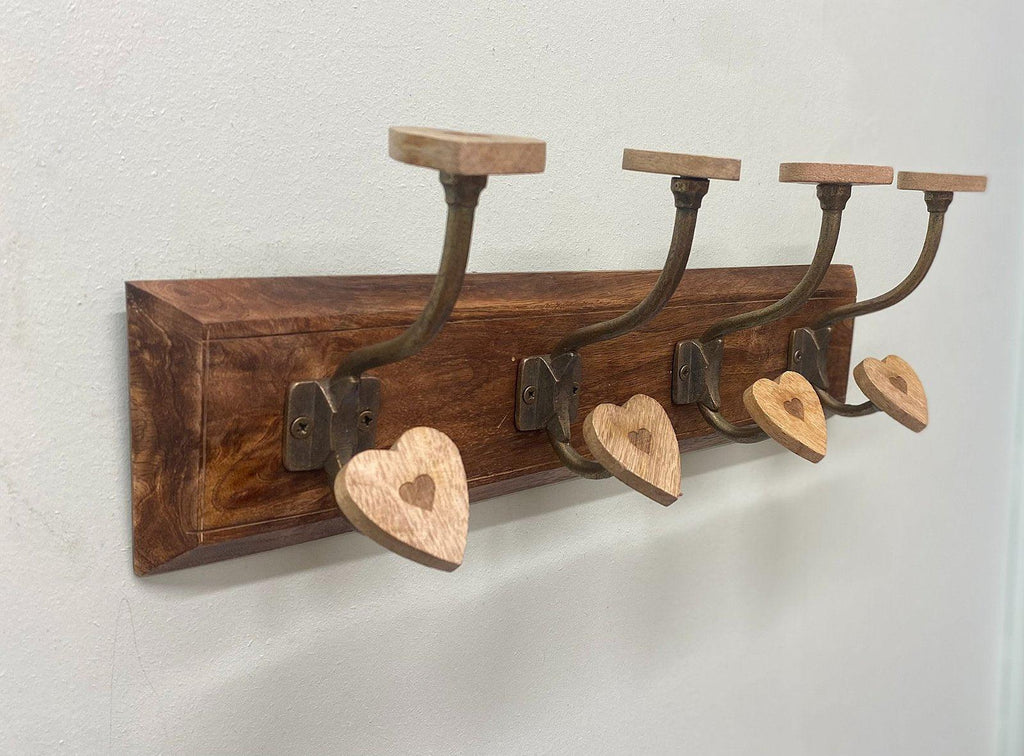 Mango Wood Heart Design Double Coat Hooks Geko Products