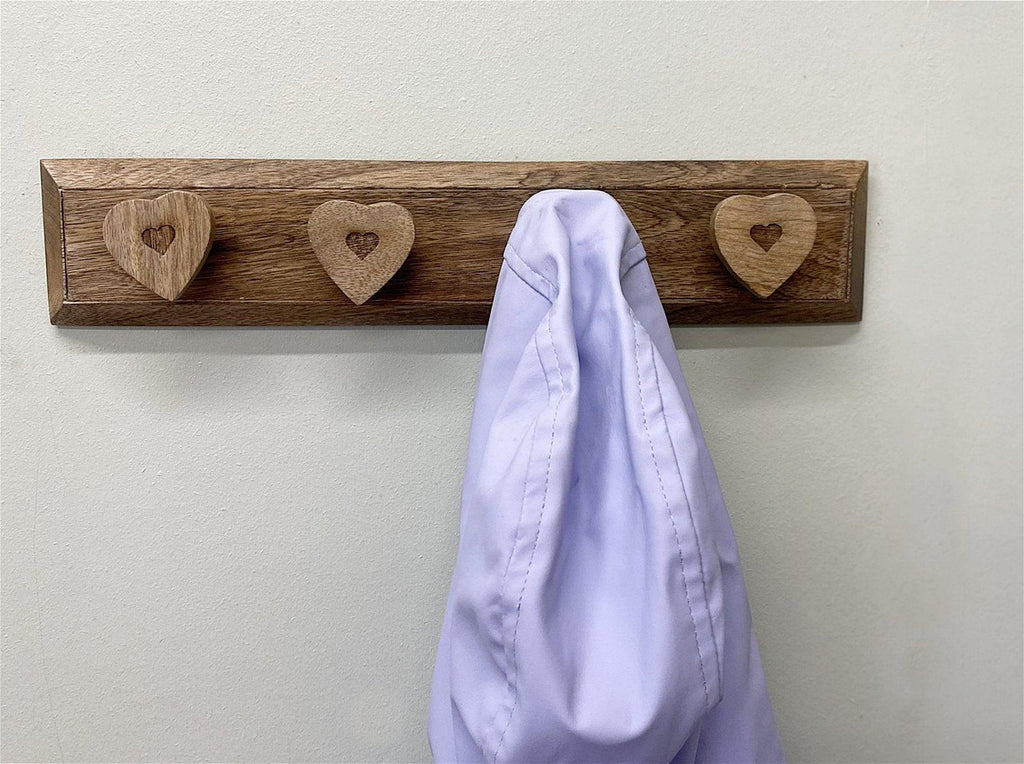 Mango Wood Heart Design Wooden Coat Hooks Geko Products