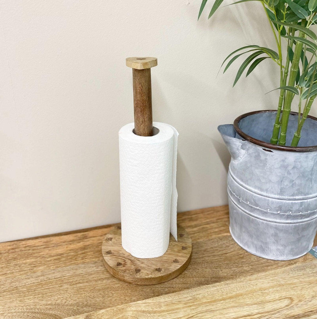 Mango Wood Heart Kitchen Roll Holder Geko Products