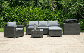 MINT Outdoor Garden Sofa Set in Rattan with Grey Cushions for Stylish Outdoor Relaxation
