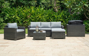 MINT Outdoor Garden Sofa Set in Rattan with Grey Cushions for Stylish Outdoor Relaxation