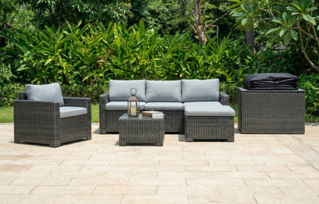 MINT Outdoor Garden Sofa Set in Rattan with Grey Cushions for Stylish Outdoor Relaxation