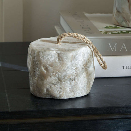 Natural Marble Doorstop with a Unique Shape and Jute Rope for Home Decor