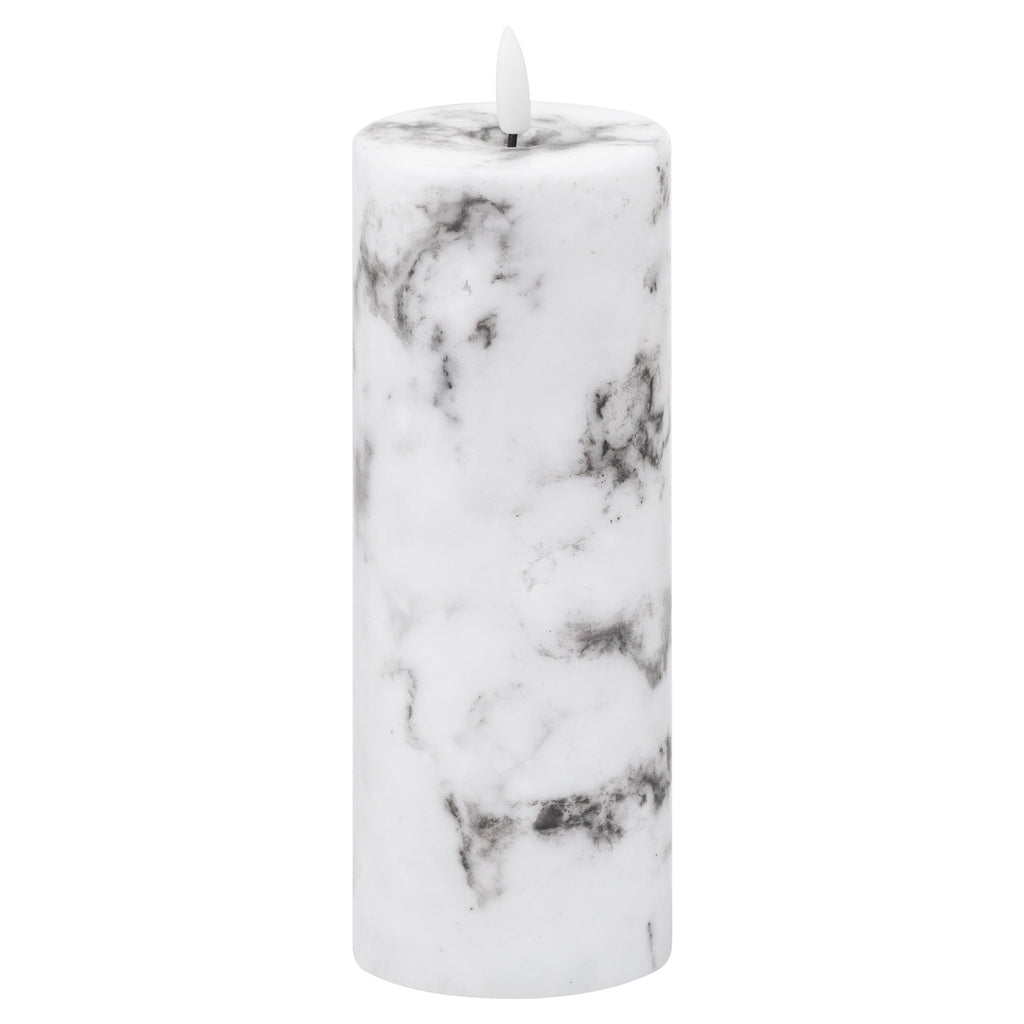 Luxe Collection Natural Glow 3x8 Marble Effect LED Candle WHITE PLASTIC Shades 4 Seasons