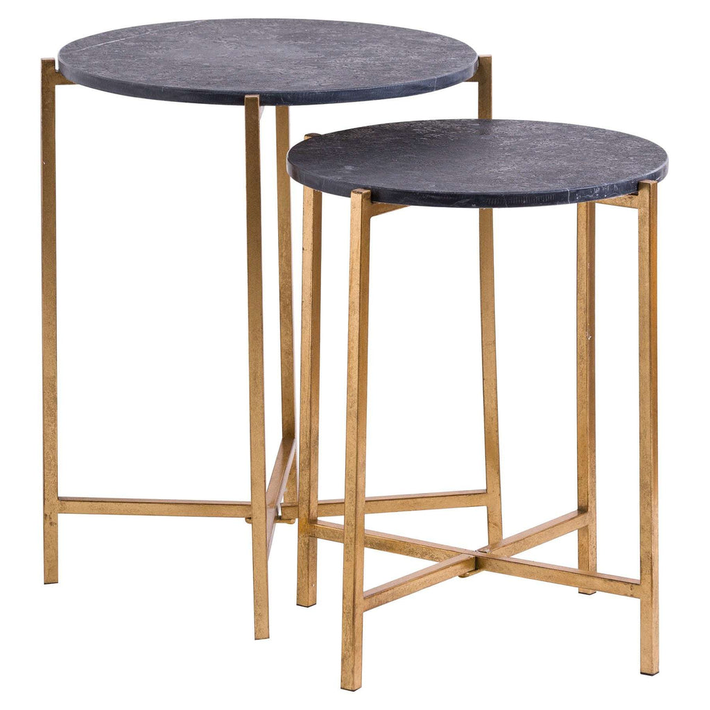 Set Of 2 Gold And Black Marble Tables BLACK METAL Shades 4 Seasons