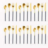 KitchBoom Cutlery Set with elegant gold finish and grey handles for stylish dining experiences.