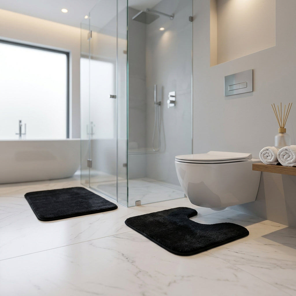 Orsina Black Bathroom Mat Set with Soft Texture for Comfort and Style