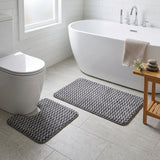 Orsina Mat Set in Grey Chevrons for Bathroom with Soft, Absorbent Texture and Non-Slip Backing