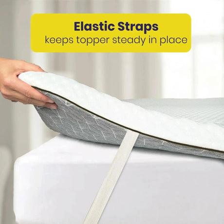 Brightr Sleep Mattress Topper with elastic straps to keep it steady in place for optimal comfort