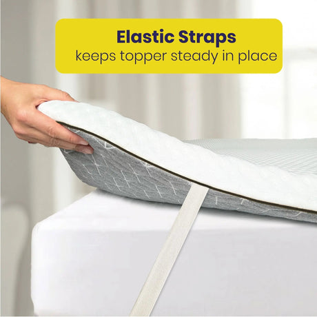 Brightr Sleep Mattress Topper with elastic straps to keep the topper steady in place