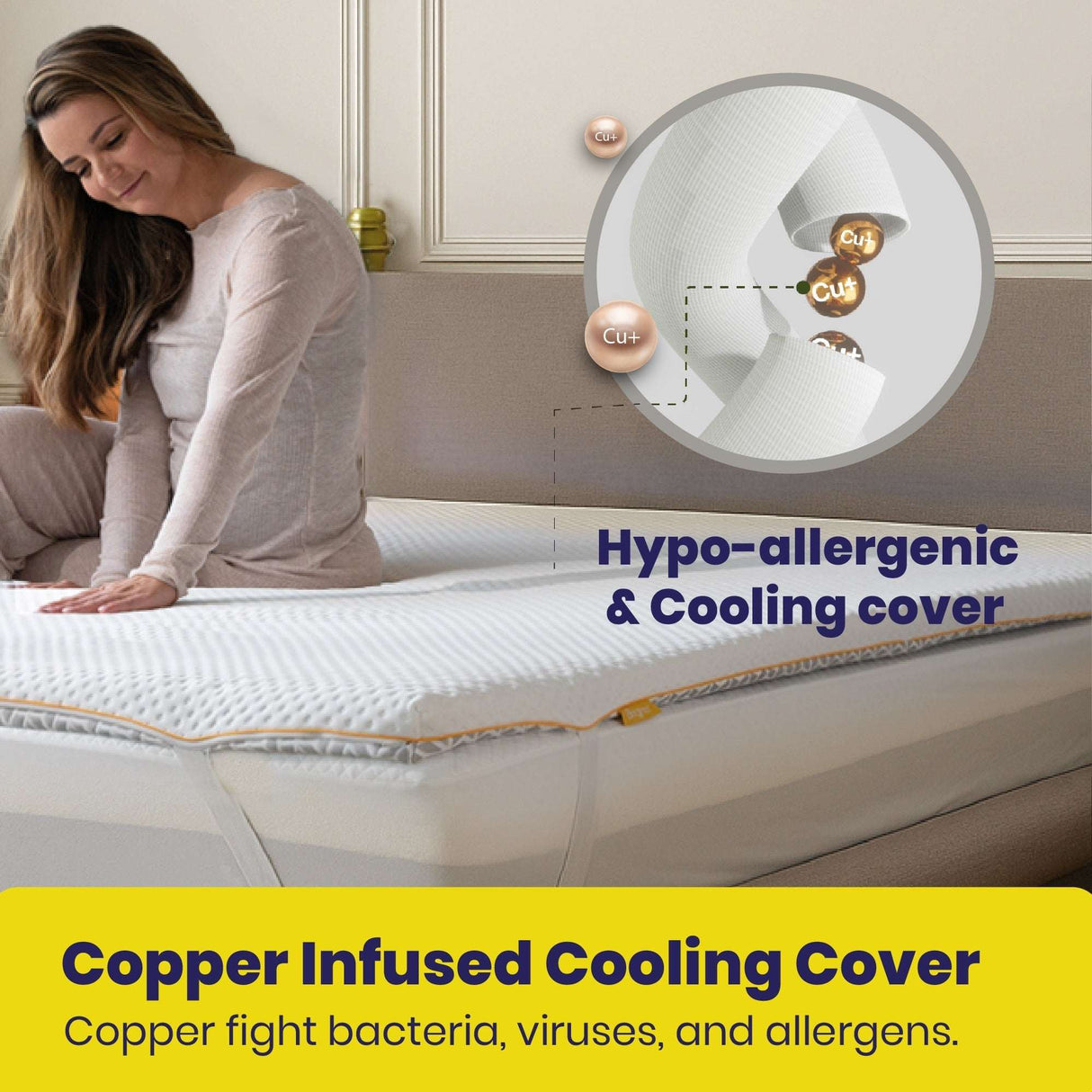 Brightr Sleep Mattress Topper with hypoallergenic copper infused cooling cover for ultimate comfort
