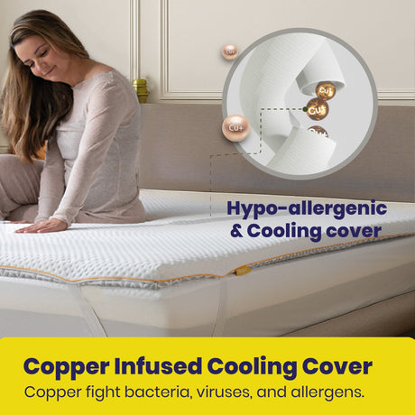 Brightr Sleep Mattress Topper with hypoallergenic copper infused cooling cover for ultimate comfort
