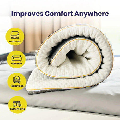 Brightr Sleep Mattress Topper rolled up, enhancing comfort for any mattress, sofa bed, or guest bed