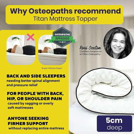 Brightr Sleep Titan Mattress Topper designed for back and side sleepers with 5cm depth for added support