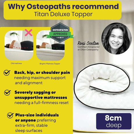 Brightr Sleep Titan Deluxe Mattress Topper 8cm deep, ideal for back pain and improved sleep quality