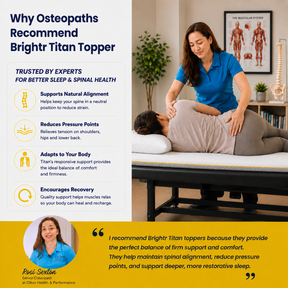 Brightr Sleep Mattress Topper showcasing benefits for better sleep and spinal health