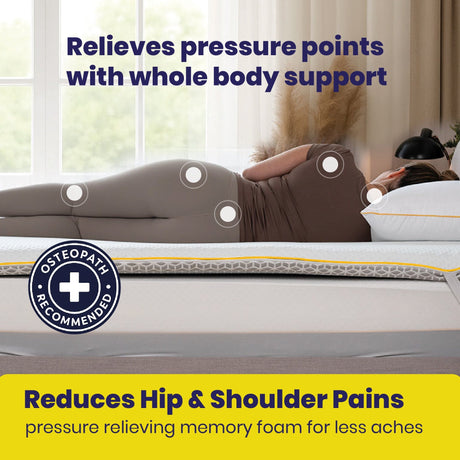 Brightr Sleep Mattress Topper relieves pressure points and provides whole body support for better sleep