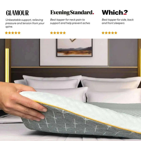 Brightr Sleep Mattress Topper offering support and tension relief for a comfortable night's sleep