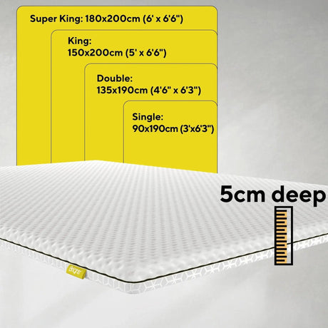 Brightr Sleep Mattress Topper 5cm deep with size options for enhanced comfort and support