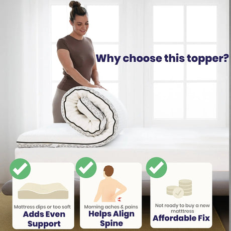 Brightr Sleep Mattress Topper offers even support, helps align spine, and is an affordable fix for comfort