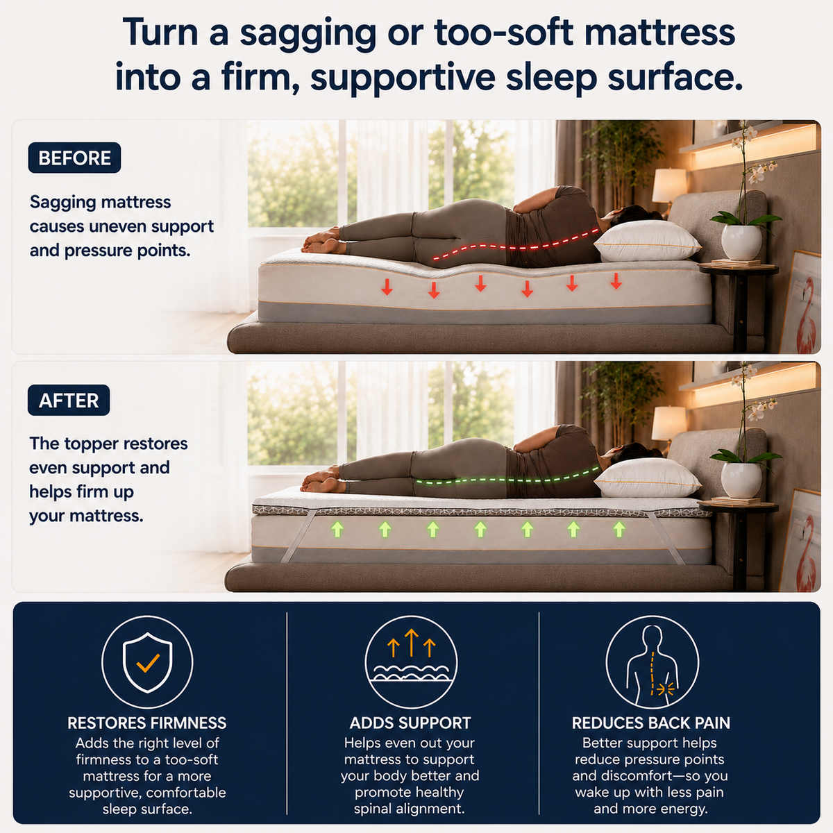 Brightr Sleep Mattress Topper enhances mattress firmness and support for a better sleep experience
