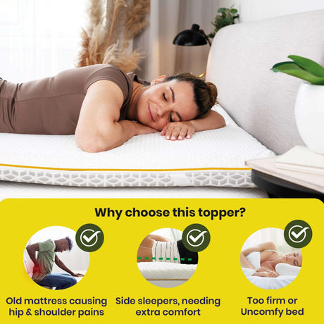 Brightr Sleep Mattress Topper featuring comfort for side sleepers and pain relief