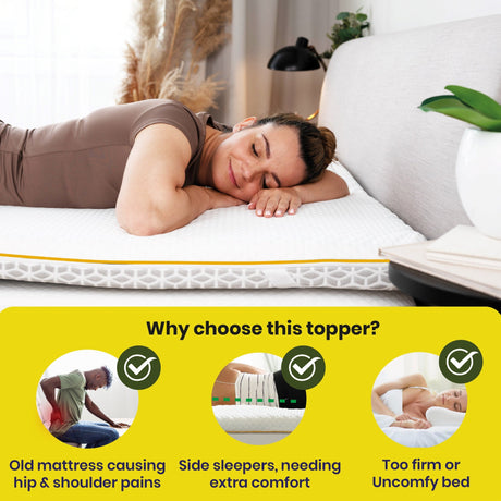 Brightr Sleep Mattress Topper featuring comfort for side sleepers and pain relief