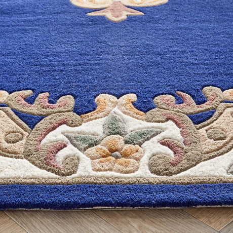 Elegant Medallion Rug with a Blue Background and Floral Design for Stylish Home Decor