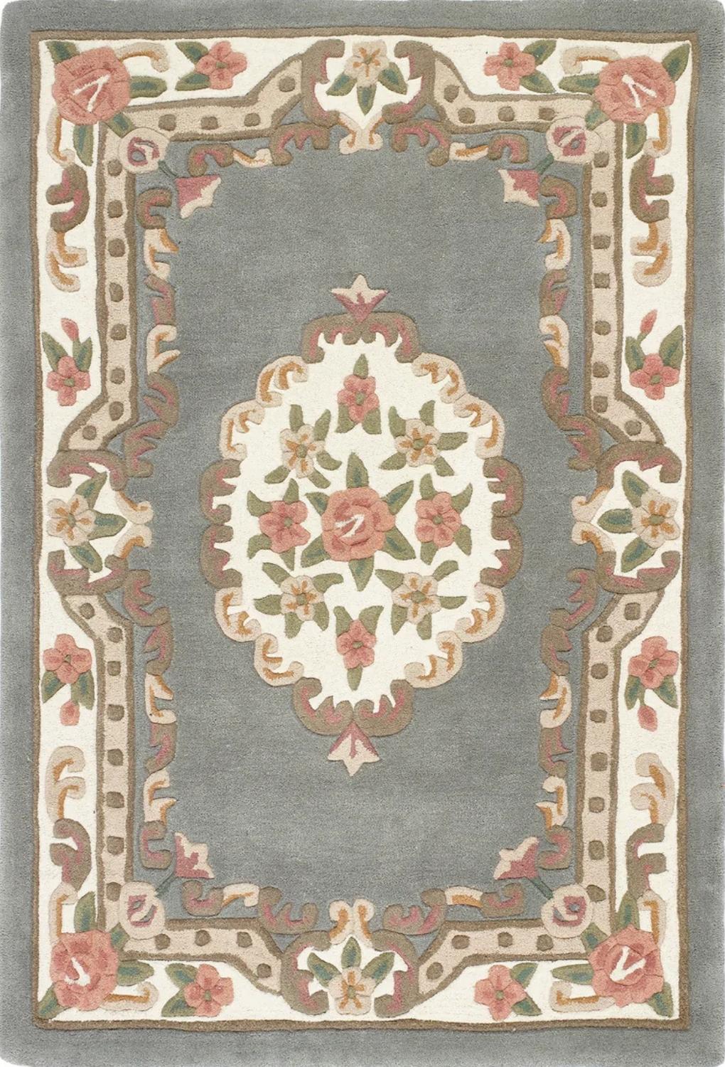 Elegant Medallion Rug with Floral Patterns and Soft Grey Background for Home Decor