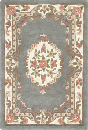 Elegant Medallion Rug with Floral Patterns and Soft Grey Background for Home Decor
