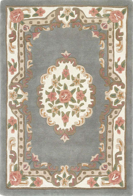 Elegant Medallion Rug with Floral Patterns and Soft Grey Background for Home Decor