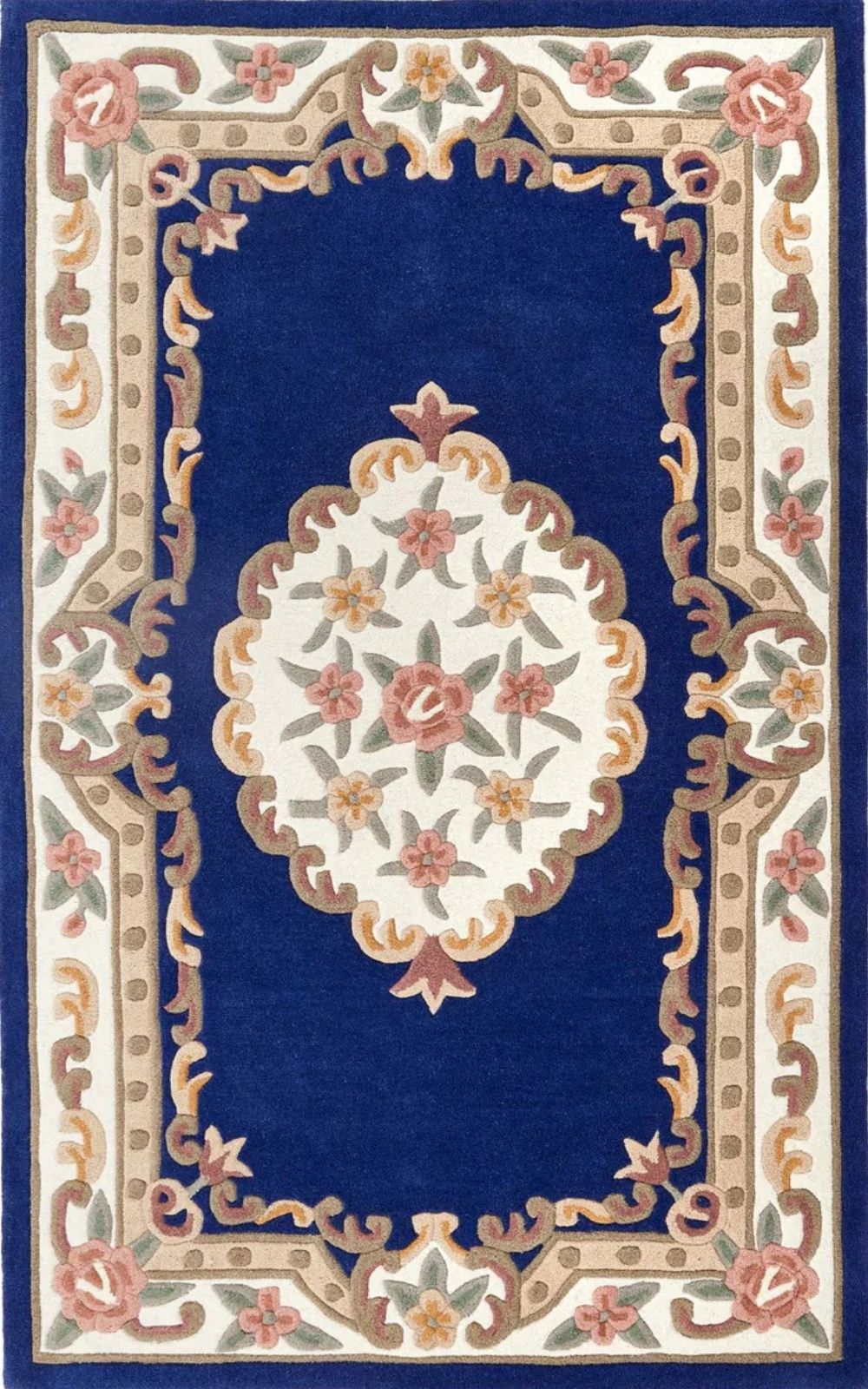 Elegant Medallion Rug with Floral Design on a Rich Blue Background for Home Decor