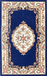 Elegant Medallion Rug with Floral Design on a Rich Blue Background for Home Decor
