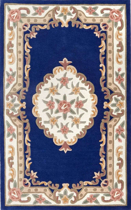 Elegant Medallion Rug with Floral Design on a Rich Blue Background for Home Decor