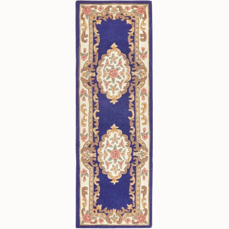 Elegant Medallion Rug in Blue and Beige with Floral Patterns for Home Decor