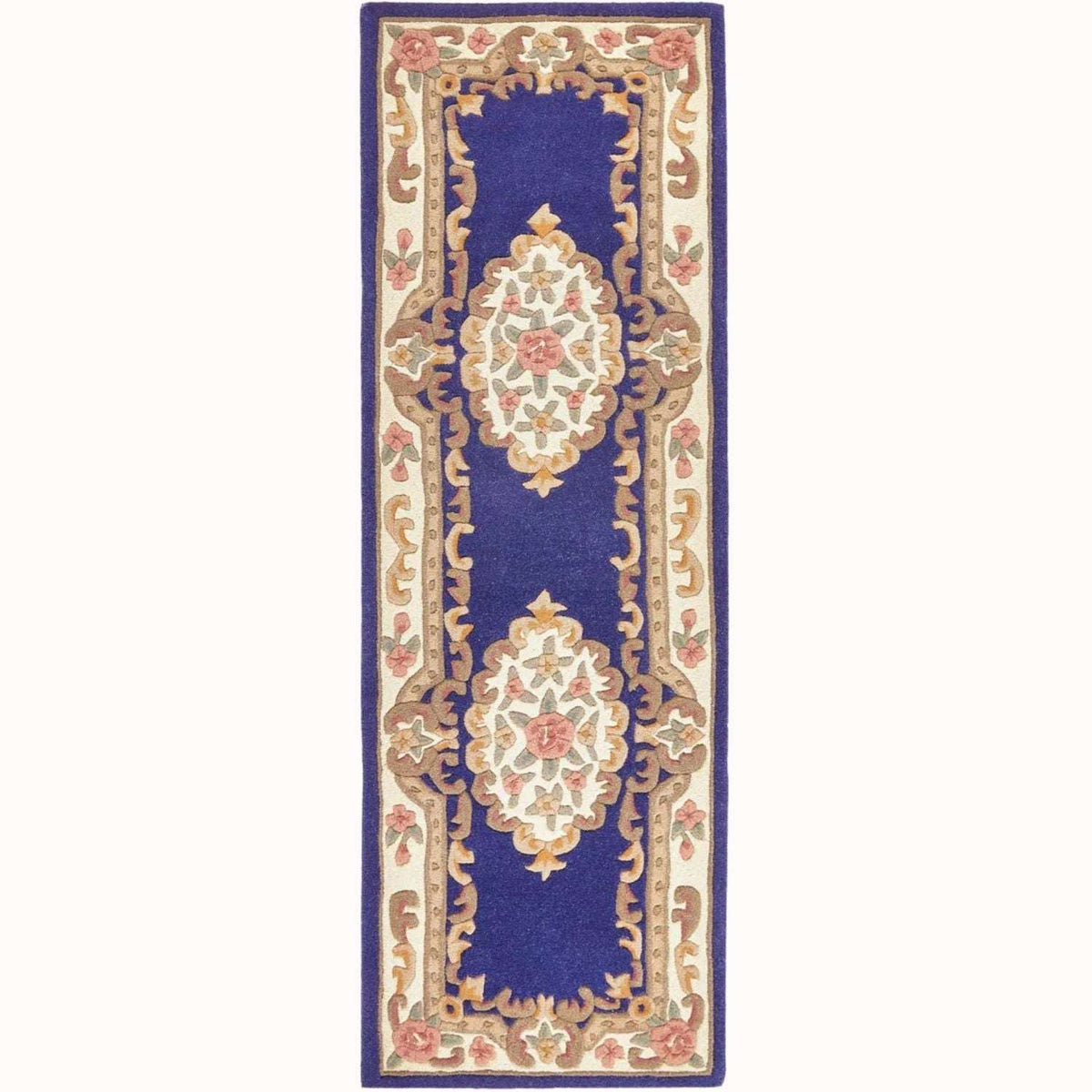 Elegant Medallion Rug in Blue and Beige with Floral Patterns for Home Decor