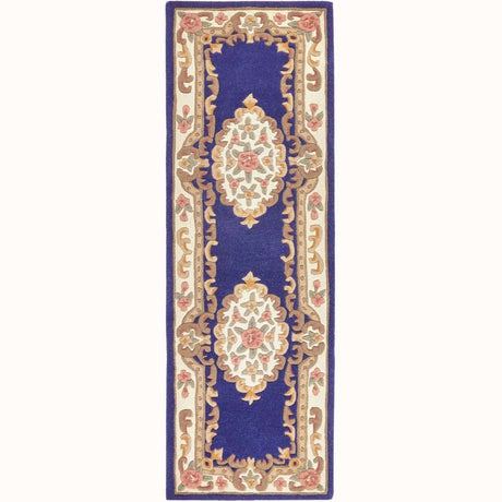 Elegant Medallion Rug in Blue and Beige with Floral Patterns for Home Decor