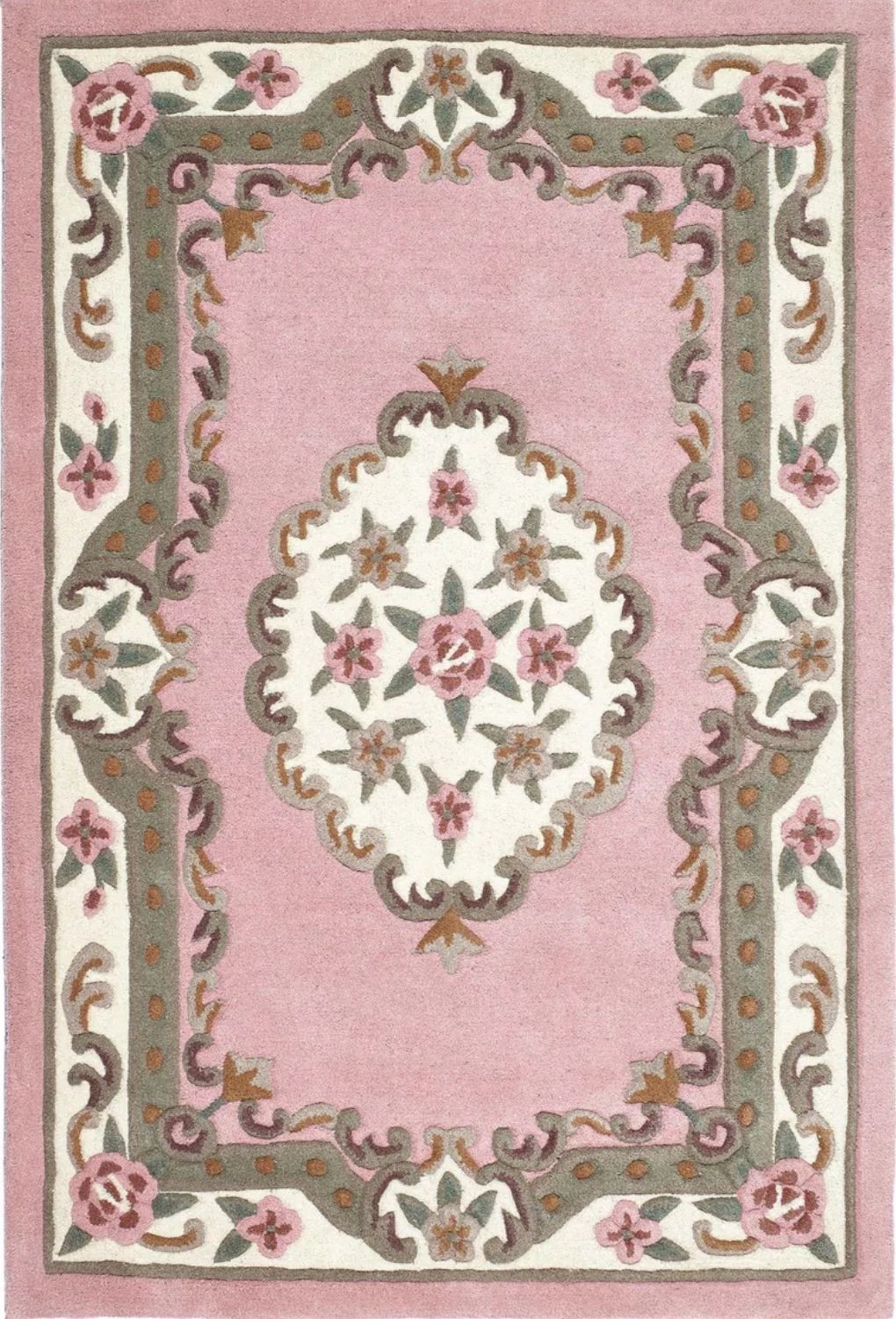 Elegant Medallion Rug in pink with floral patterns and intricate border design for home decor