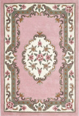 Elegant Medallion Rug in pink with floral patterns and intricate border design for home decor