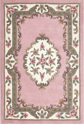 Elegant Medallion Rug in pink with floral patterns and intricate border design for home decor