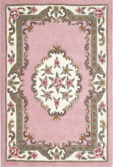 Elegant Medallion Rug in pink with floral patterns and intricate border design for home decor