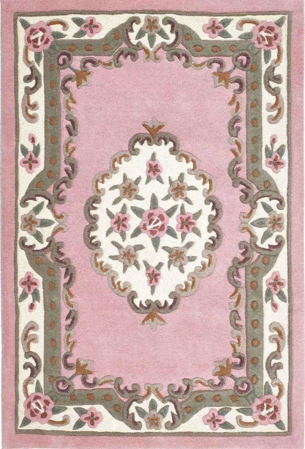 Elegant Medallion Rug in pink with floral patterns and intricate border design for home decor