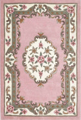 Elegant Medallion Rug in pink with floral patterns and intricate border design for home decor