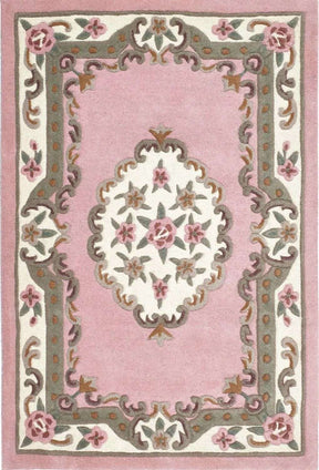 Elegant Medallion Rug in pink with floral patterns and intricate border design for home decor
