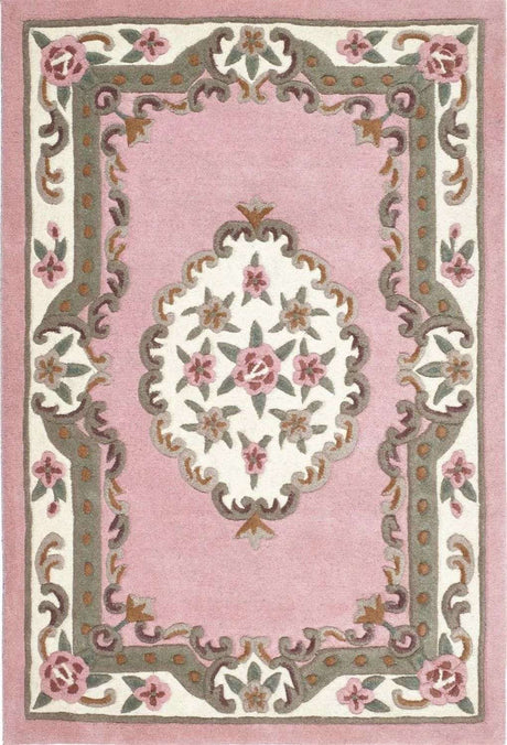 Elegant Medallion Rug in pink with floral patterns and intricate border design for home decor