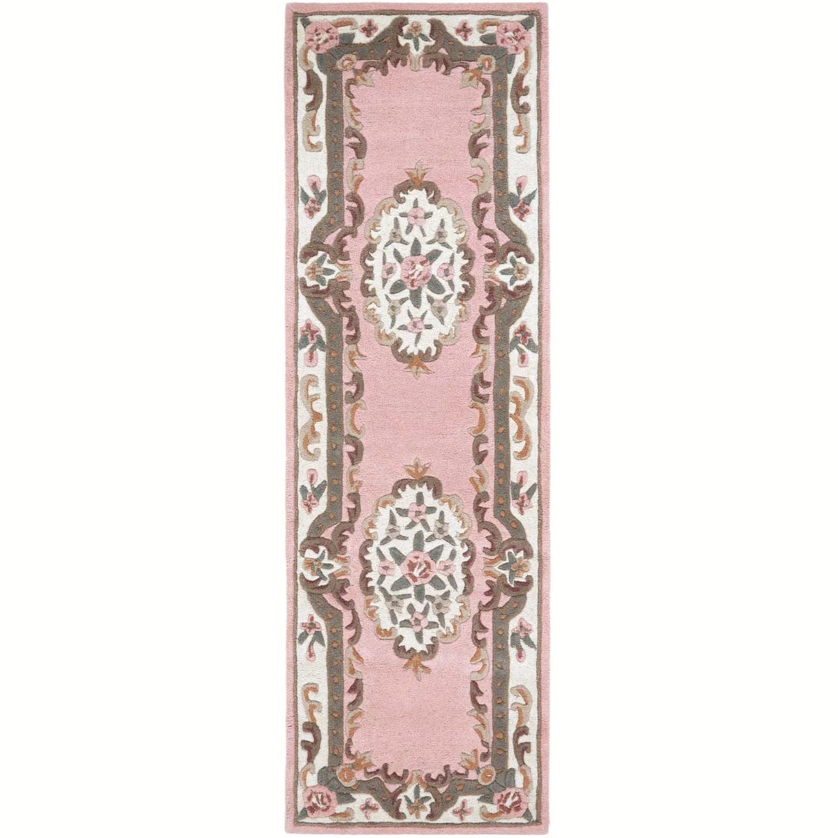 Elegant Medallion Rug in soft pink with intricate floral patterns, perfect for adding charm to any hallway