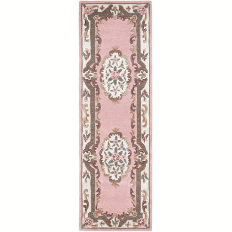 Elegant Medallion Rug in soft pink with intricate floral patterns, perfect for adding charm to any hallway